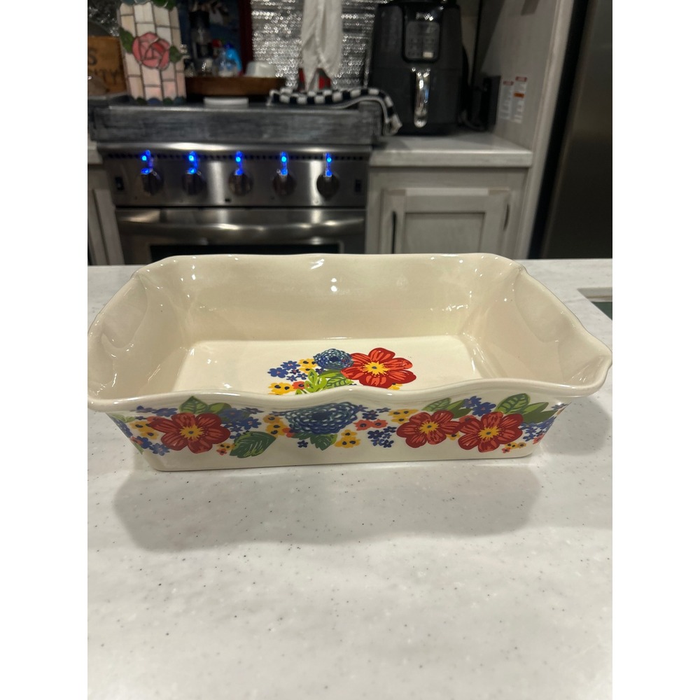 Pioneer Woman Breezy Blossom Rectangular Baker Stoneware Floral Baking Dish 12x8